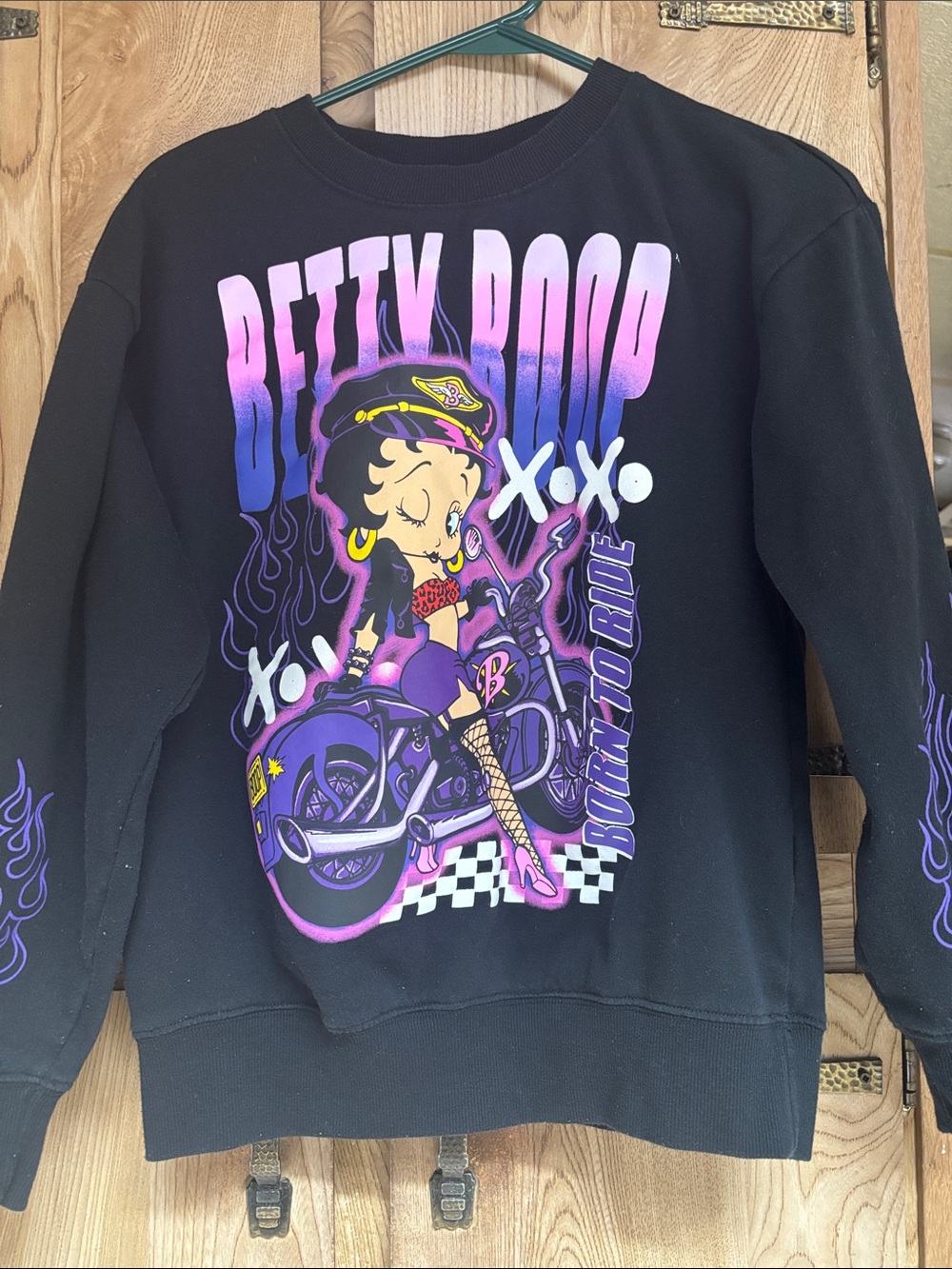 Betty Boop Official Biker Babe black pullover crewneck sweatshirt Born To Ride
